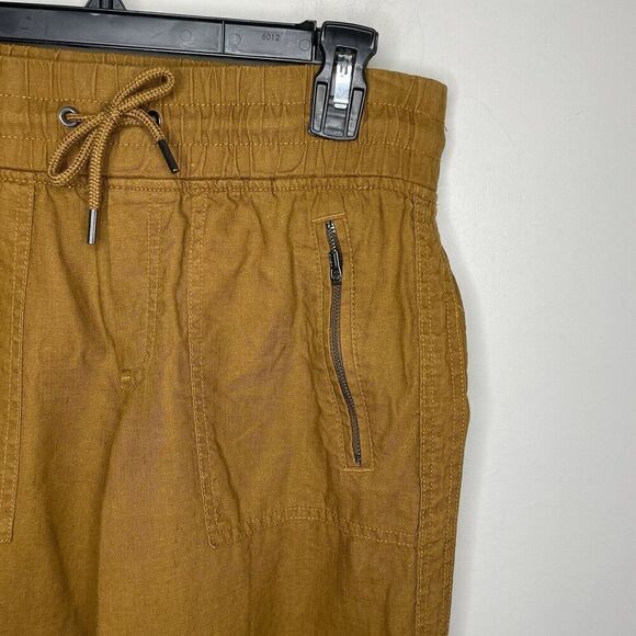 ATHLETA Cabo Jogger Women 2 Mustard Brown 100% Linen Drawstring Hiking - Picture 2 of 8